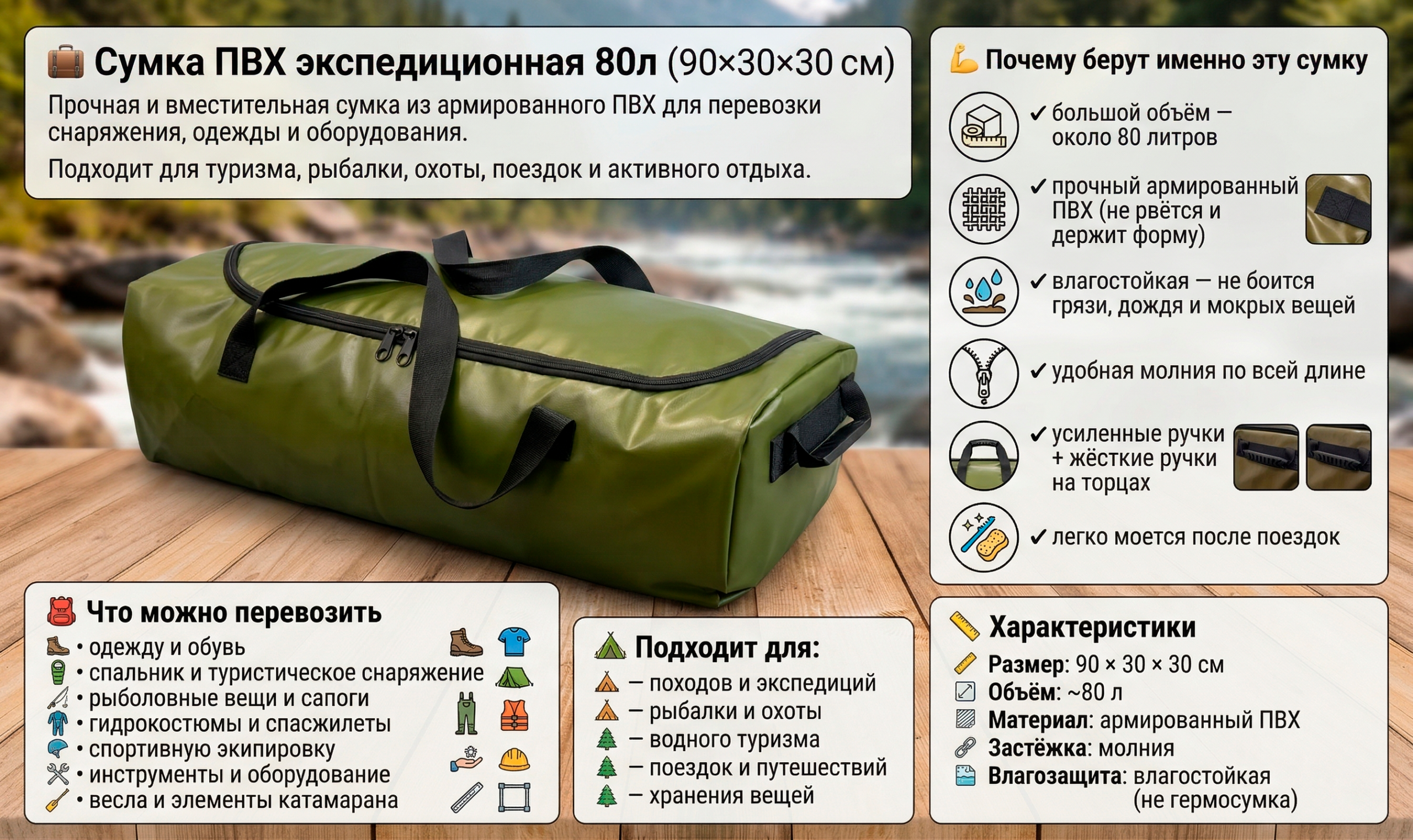 Сумка ПВХ 80л экспедиционная — изображение 3